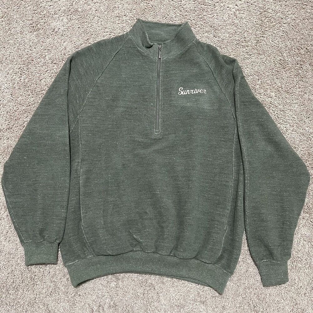 VTG Monterey Club Sweater Womens Large Green 1/4 Zip Fleece Sunriver Golf Oregon